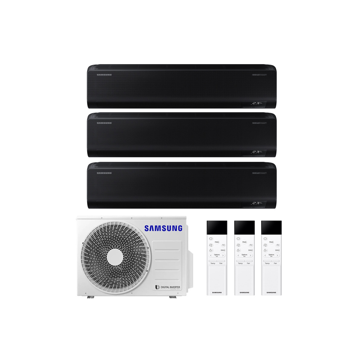 CONDIZIONATORE SAMSUNG WINDFREE BLACK TRIAL SPLIT 7000+7000+9000 BTU INVERTER R32 AJ052 A++ WIFI
