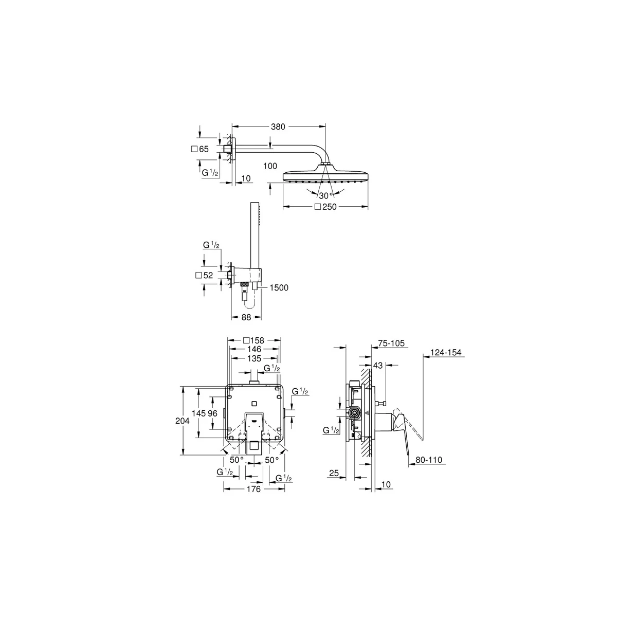 SET DOCCIA GROHE EUROCUBE CON SOFFIONE TEMPESTA 250 CROMATO