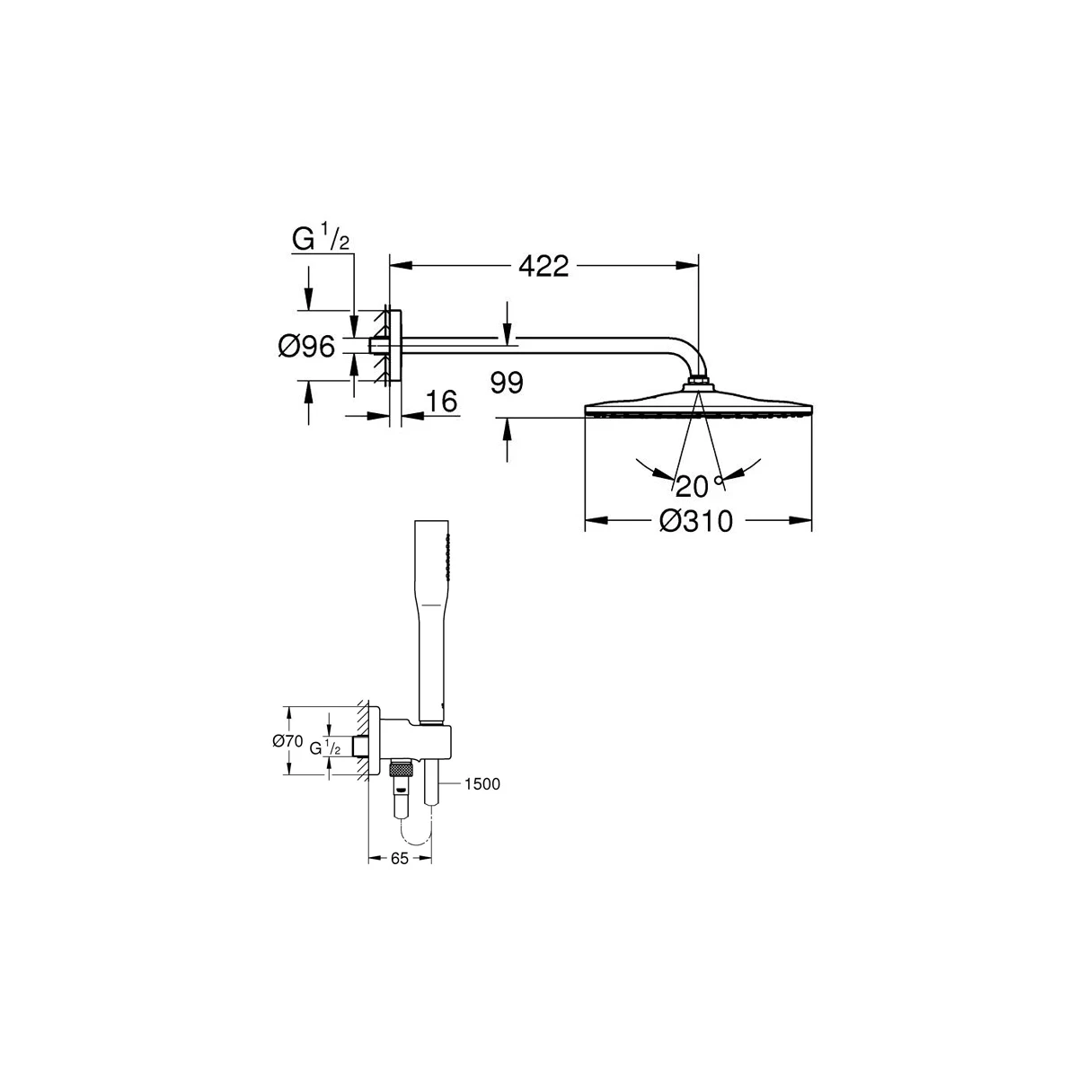 SET DOCCIA GROHE RAINSHOWER MONO 310 128986 SOFFIONE E DOCCETTA A MANO