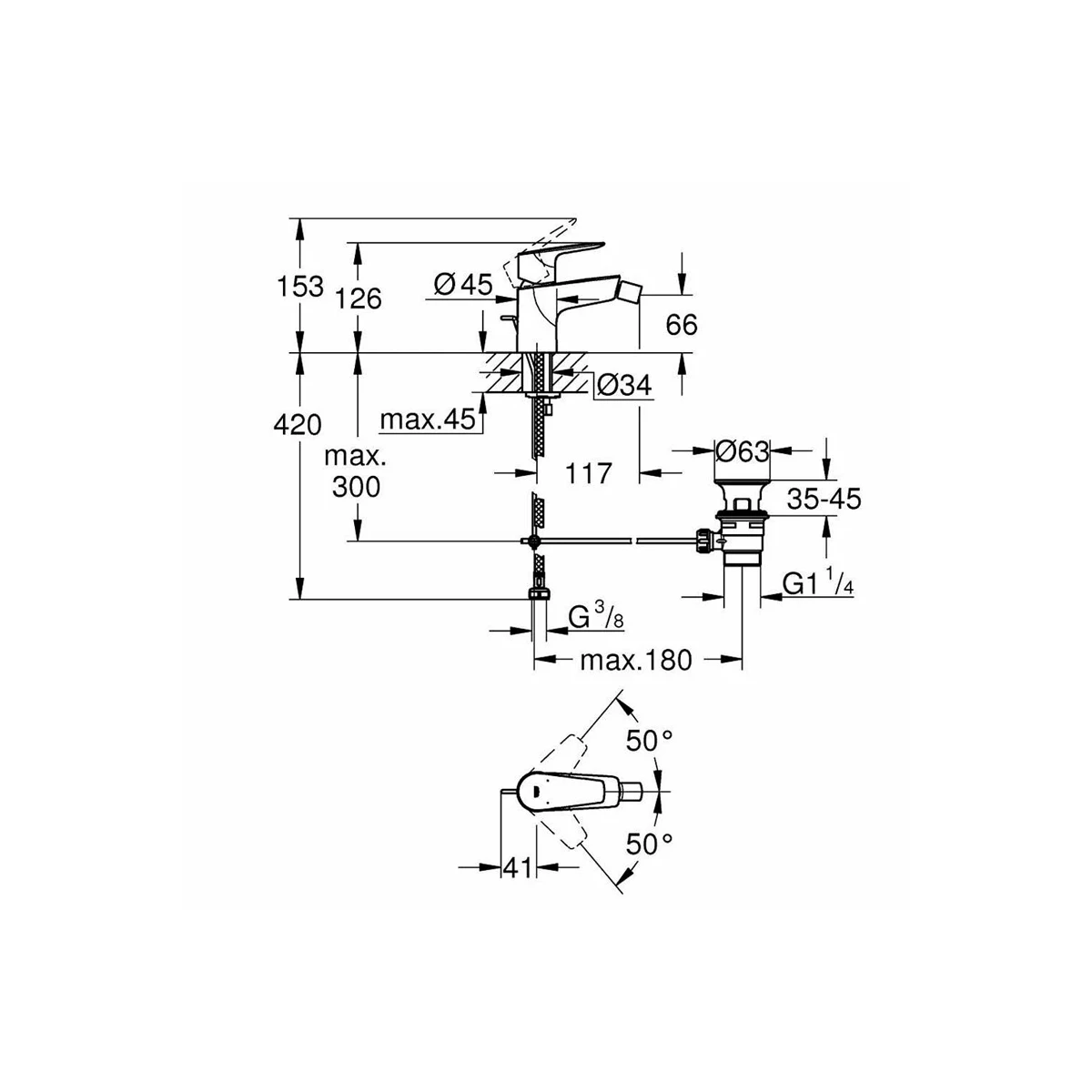 MISCELATORE BIDET GROHE STARTEDGE 23345001 CROMATO