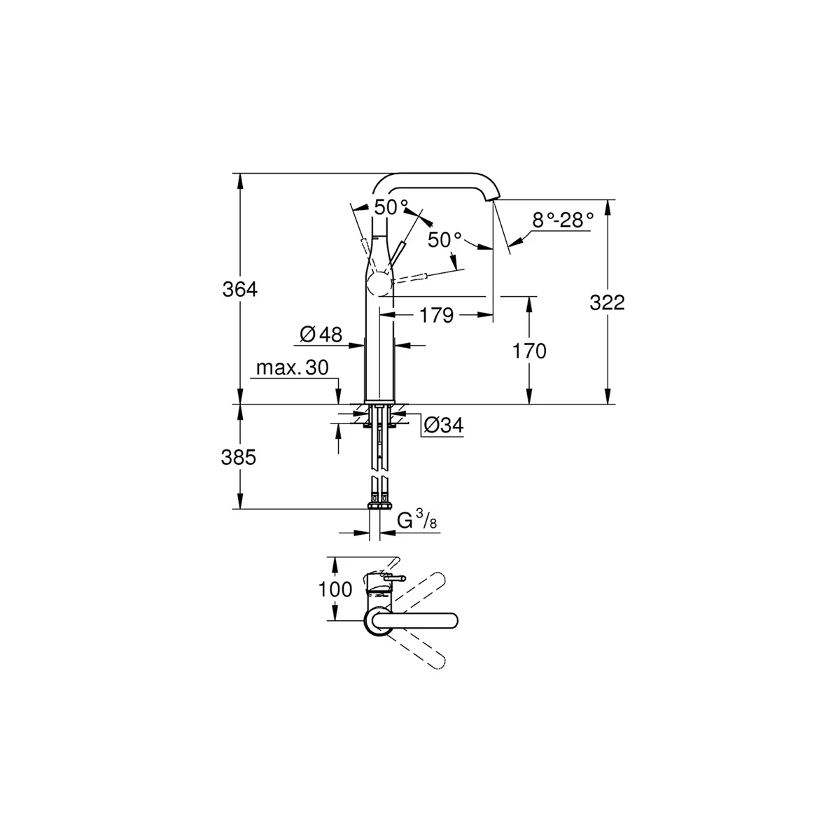 MISCELATORE LAVABO ALTO GROHE ESSENCE 32901001 TAGLIA XL CROMATO