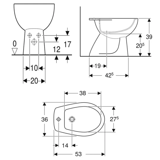 BIDET GEBERIT COLIBRI 500.889.00.1 BIANCO LUCIDO A TERRA