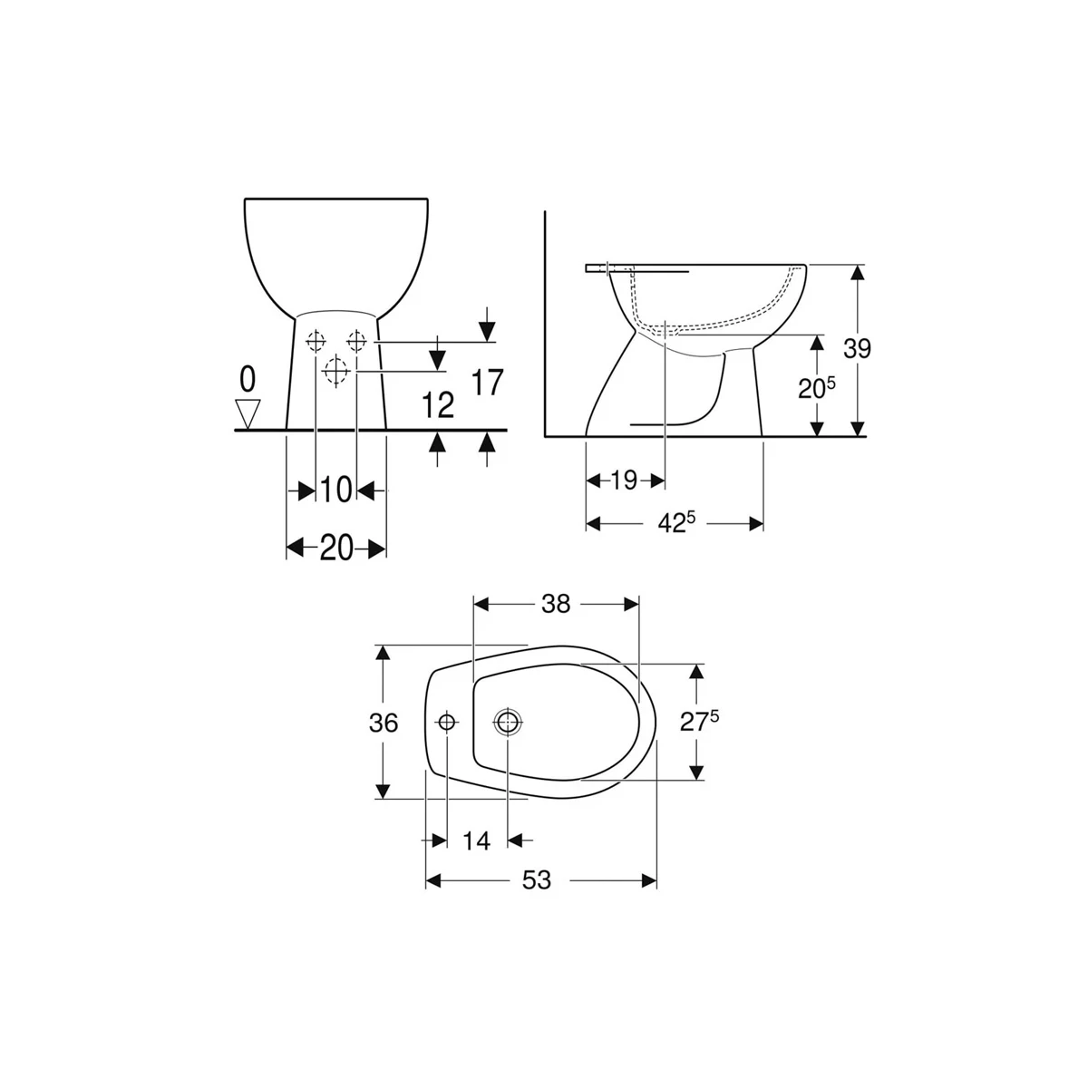 BIDET GEBERIT COLIBRI 500.889.00.1 BIANCO LUCIDO A TERRA