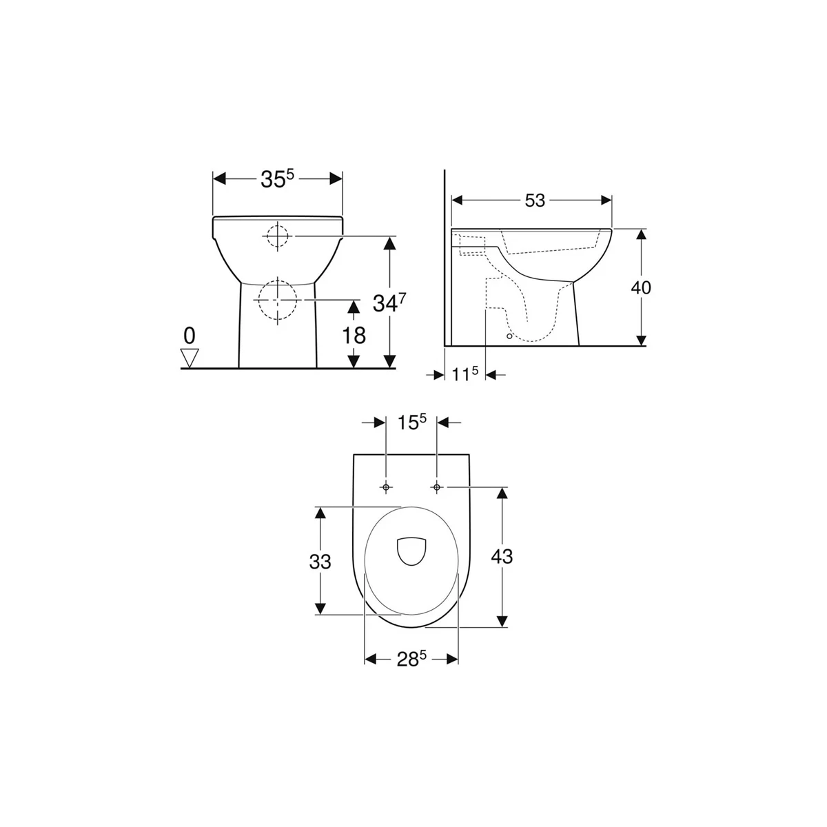 VASO GEBERIT SELNOVA PRO 500.844.00.7 BIANCO LUCIDO A TERRA FILOMURO