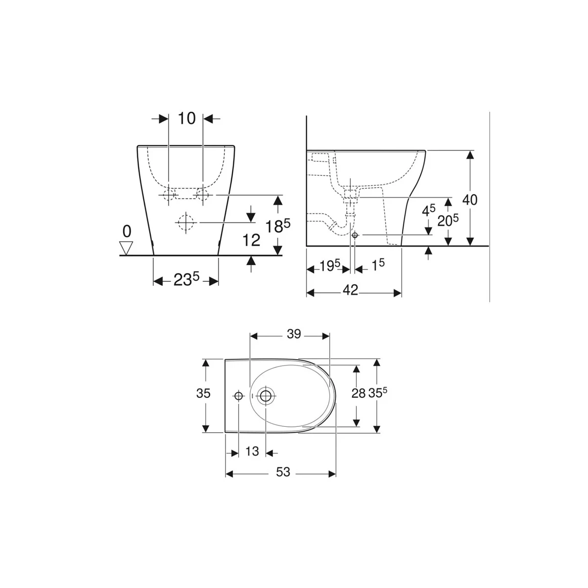 BIDET GEBERIT SELNOVA PREMIUM 501.995.00.1 BIANCO LUCIDO A TERRA