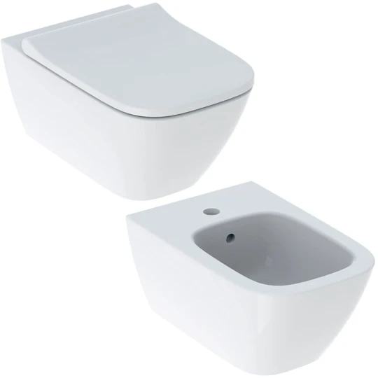 COPPIA SANITARI VASO BIDET E COPRIVASO RALLENTATO GEBERIT SMYLE SQUARE