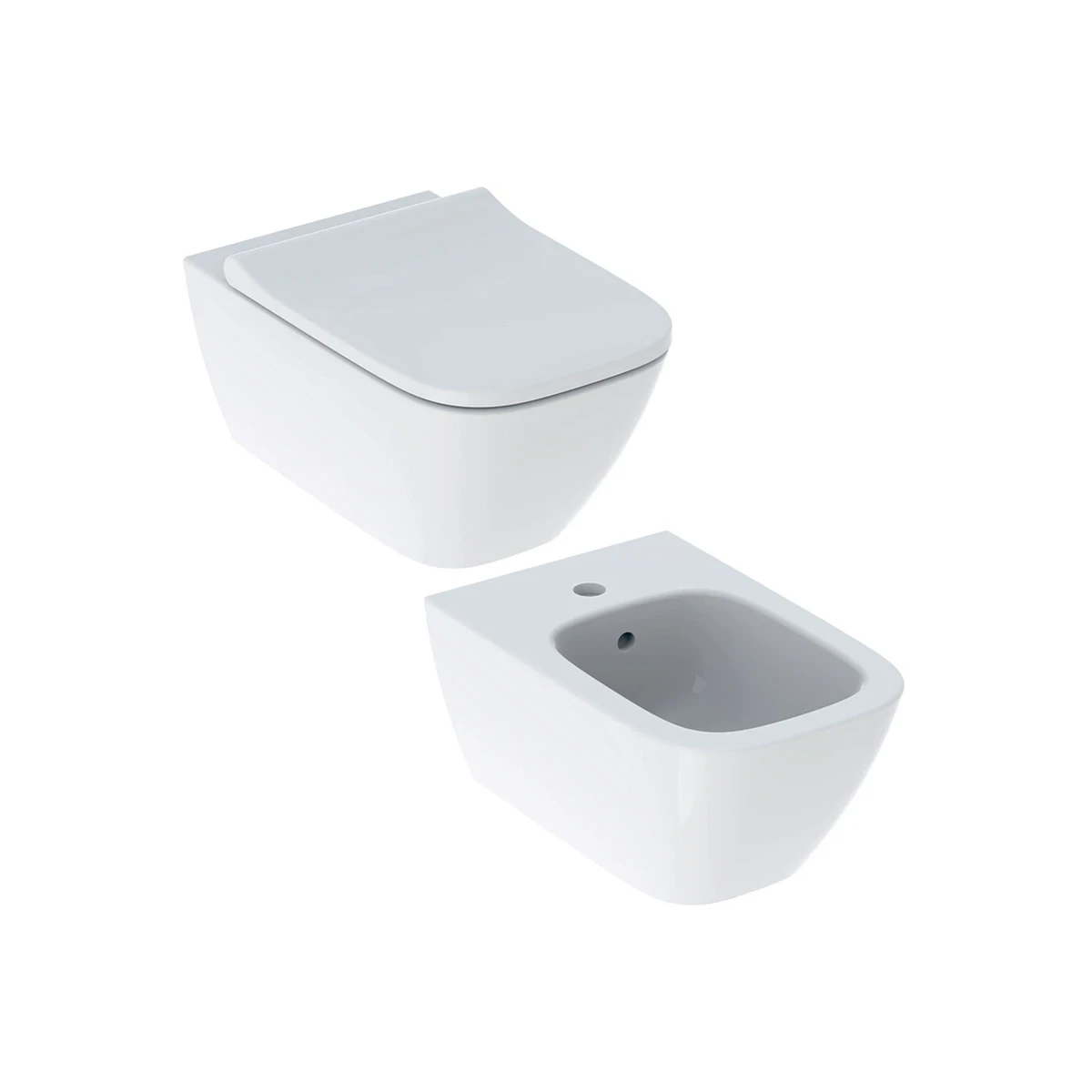 COPPIA SANITARI VASO BIDET E COPRIVASO RALLENTATO GEBERIT SMYLE SQUARE
