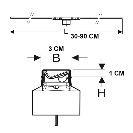 CANALETTA DOCCIA GEBERIT CLEANLINE50 A FILO PAVIMENTO 30-90 CM NERO