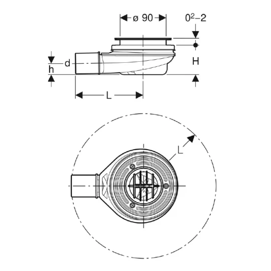 SIFONE DOCCIA GEBERIT 150.581.00.1 DM 90 H 5,8 CM