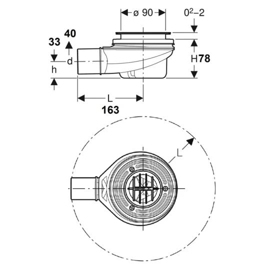 SIFONE DOCCIA GEBERIT 150.552.00.1 DM 90 H 7,8 CM