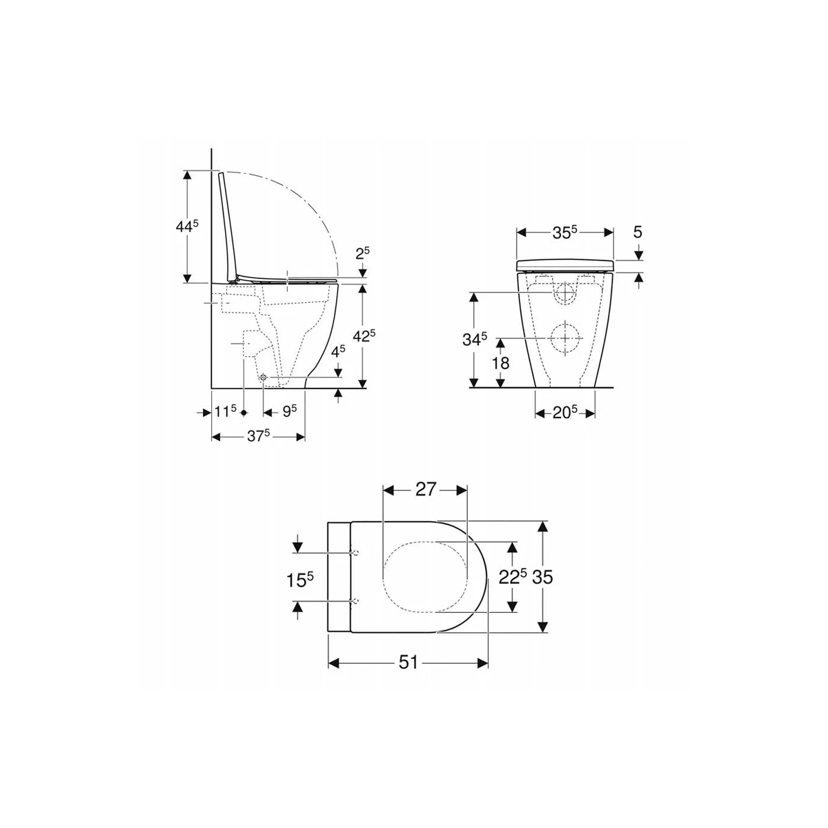 VASO GEBERIT ACANTO 500.824.00.1 RIMFREE FILOMURO A TERRA COPRIWC RALL
