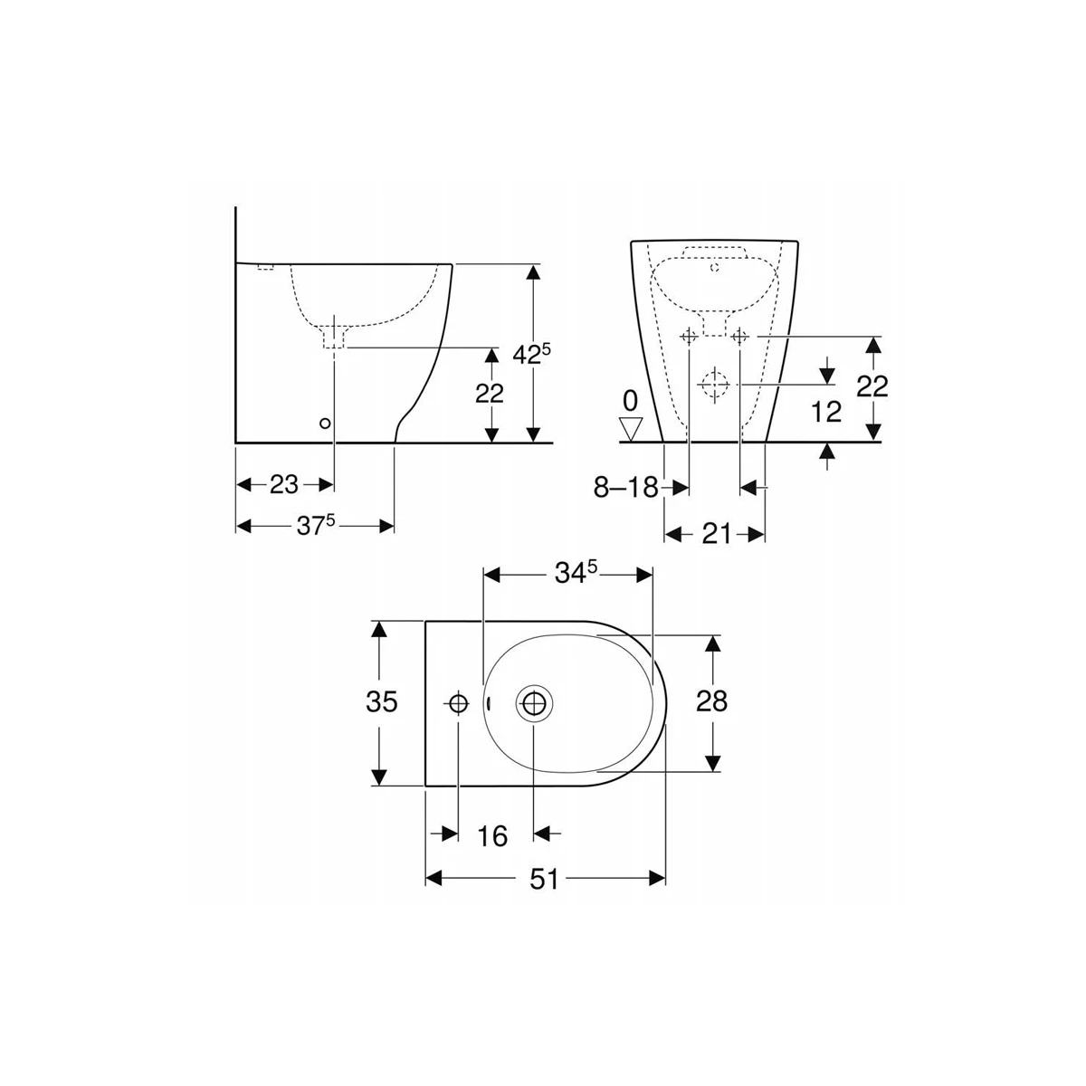 BIDET GEBERIT ACANTO 500.603.01.2 BIANCO FILOMURO A TERRA