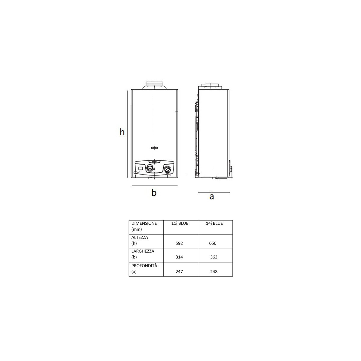 SCALDABAGNO BAXI ACQUAPROJET 14I BLUE CAMERA APERTA 14 LT LOW NOX METANO A