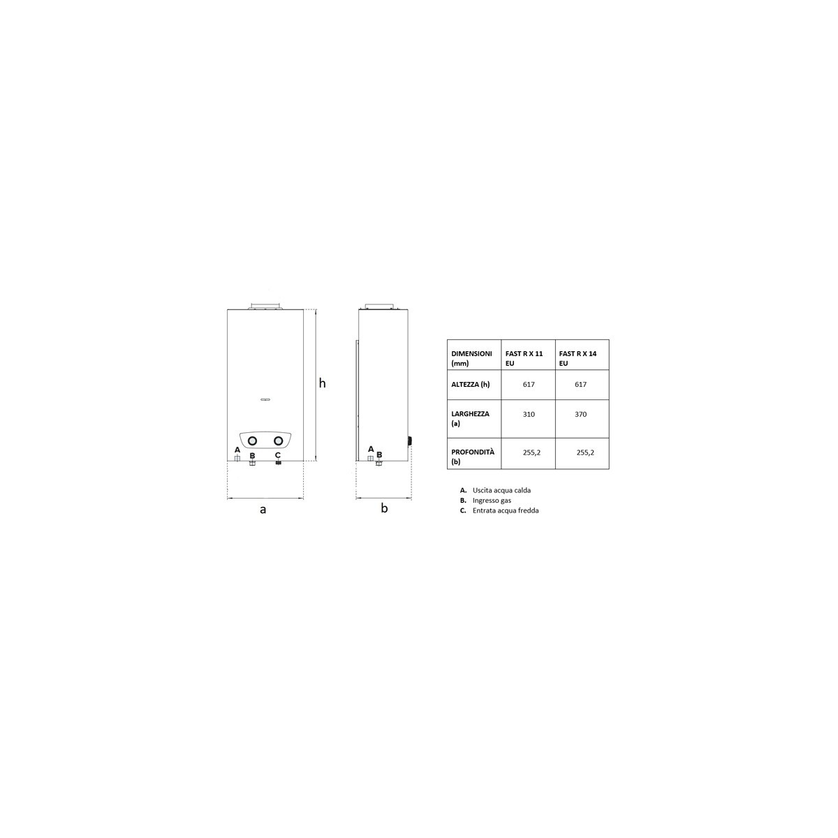 SCALDABAGNO ARISTON FAST R X 11 EU CAMERA APERTA 11 LT LOW NOX METANO A