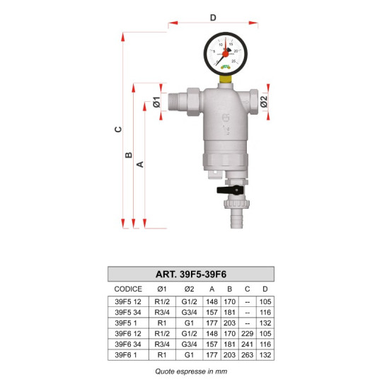 FILTRO PER IMPIANTI SANITARI FAR 39F6 MF IN OTTONE CROMATO CON MANO...