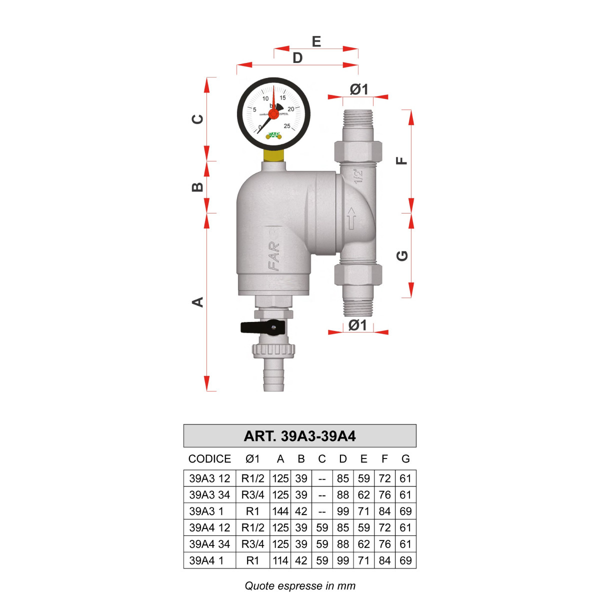 FILTRO PER IMPIANTI SANITARI FAR 39A3 MM IN OTTONE CROMATO | Climap...