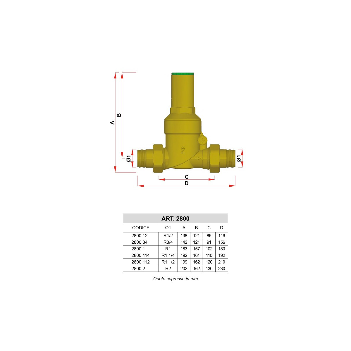 RIDUTTORE DI PRESSIONE PER ACQUA FAR 2800 MM PN25 IN OTTONE | Clima...