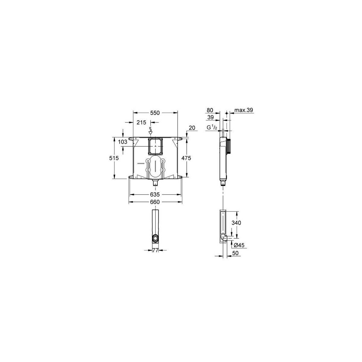 CASSETTA DA INCASSO GROHE 8 CM CON CANOTTO E PLACCA PER SANITARI A ...