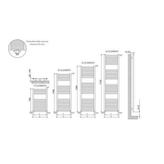 TERMOARREDO BAGNO CORDIVARI LISA 22 H1160 L550 INTERASSE 500 MM BIANCO