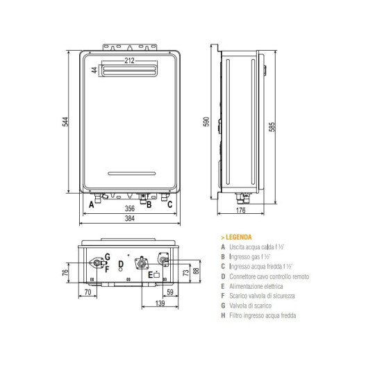 SCALDABAGNO FERROLI EXTERNO 11 NG CAMERA STAGNA 11 LT LOW NOX METANO