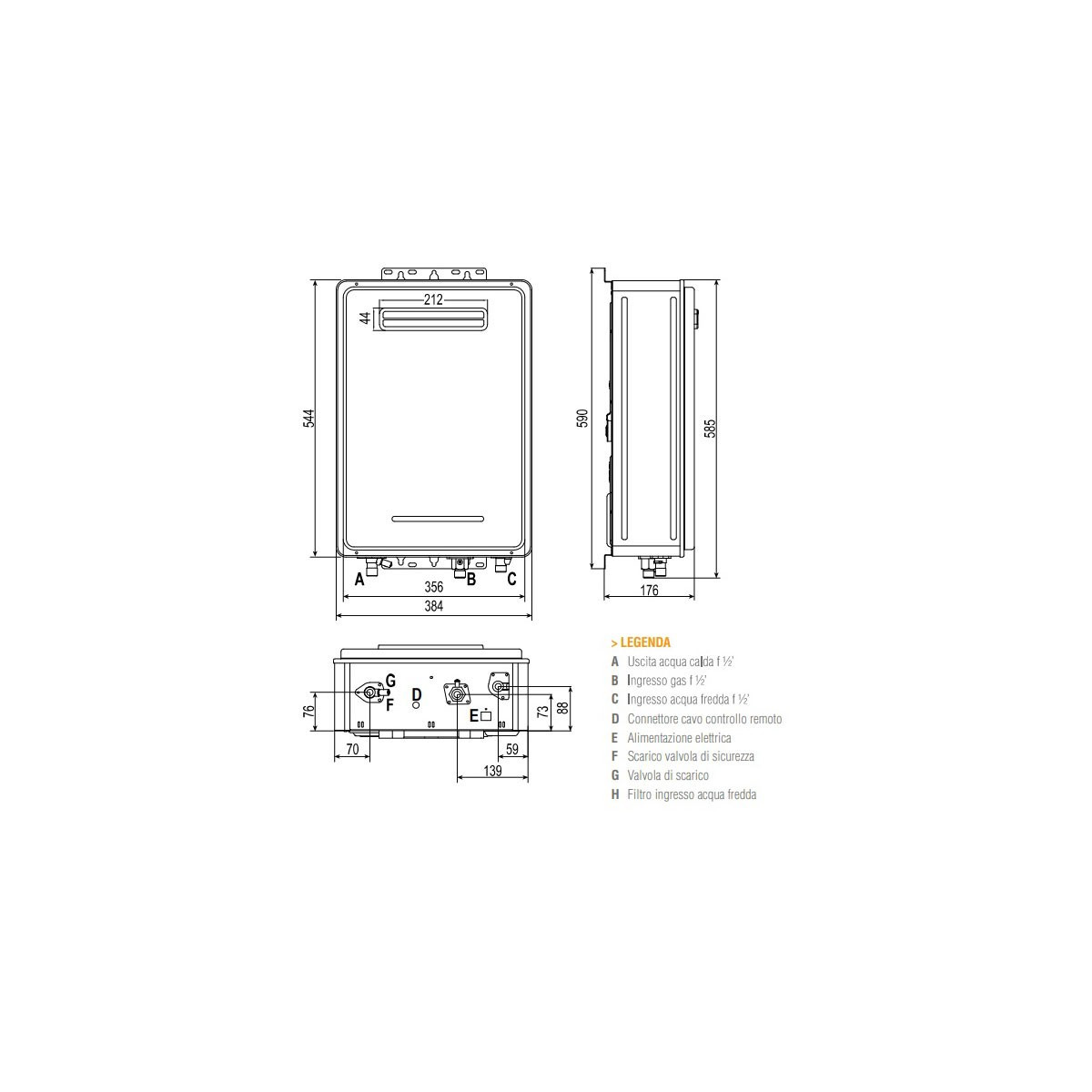 SCALDABAGNO FERROLI EXTERNO 11 NG CAMERA STAGNA 11 LT LOW NOX METANO