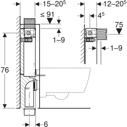 CASSETTA DA INCASSO GEBERIT COMBIFIX OMEGA 12 CM H 82 PER SANITARI SOSPESI